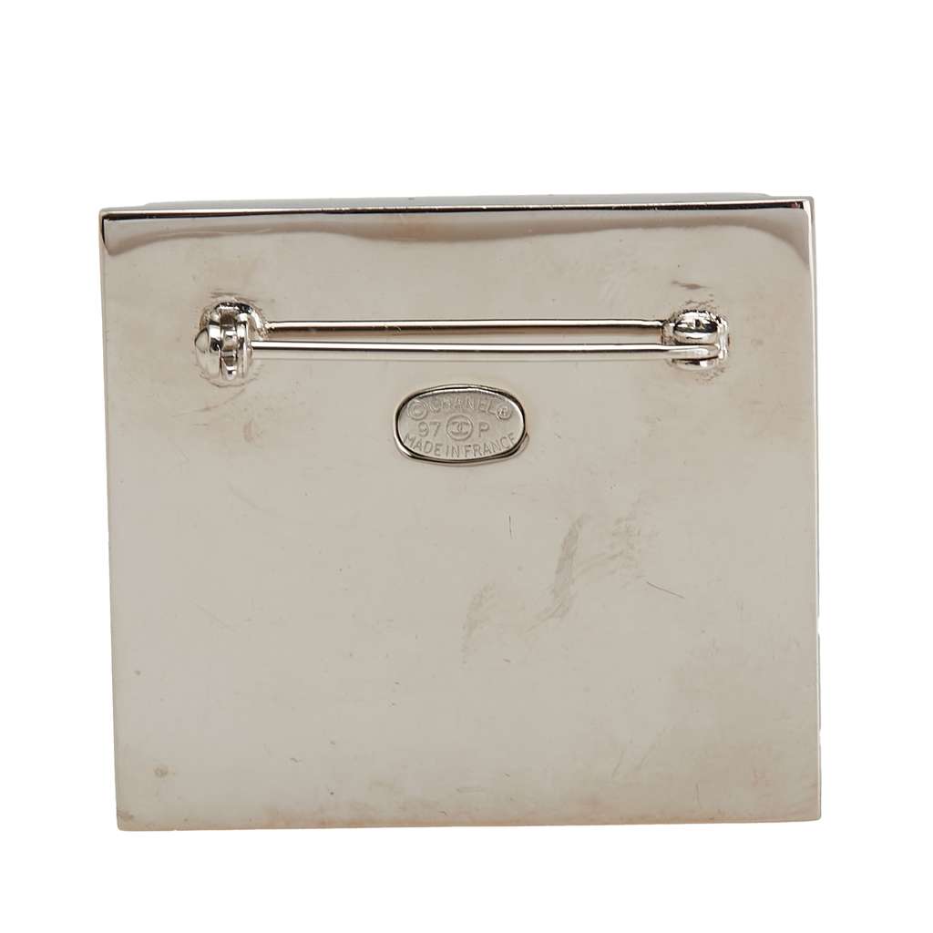 Chanel Palladium Plated Enamel Logo Plate Brooch - Back view