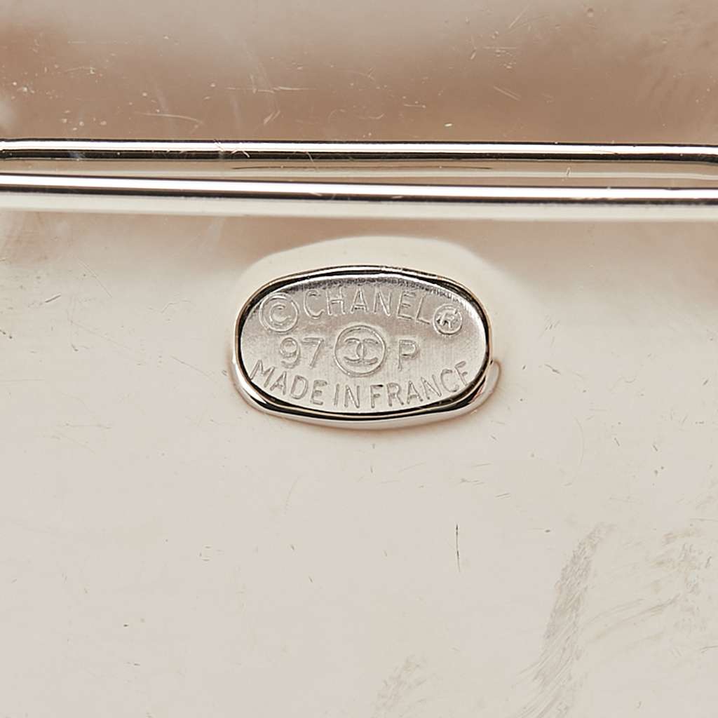 Chanel Palladium Plated Enamel Logo Plate Brooch - Image 6