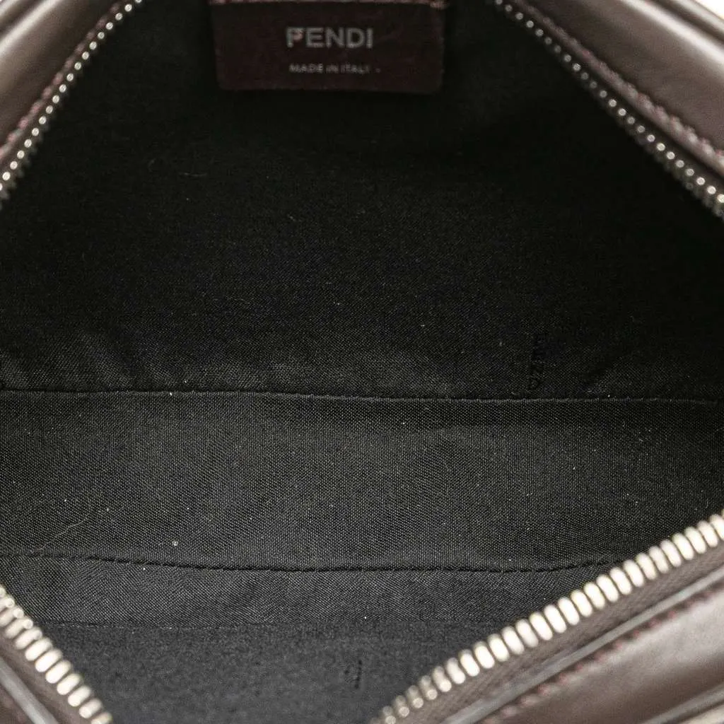Fendi Shiny Glazed Fabric FF 1974 Logo Camera Bag Brown Canvas Good - Model View