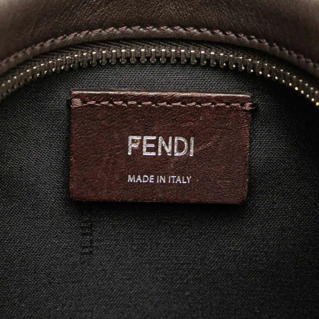Fendi Shiny Glazed Fabric FF 1974 Logo Camera Bag Brown Canvas Good - Box View