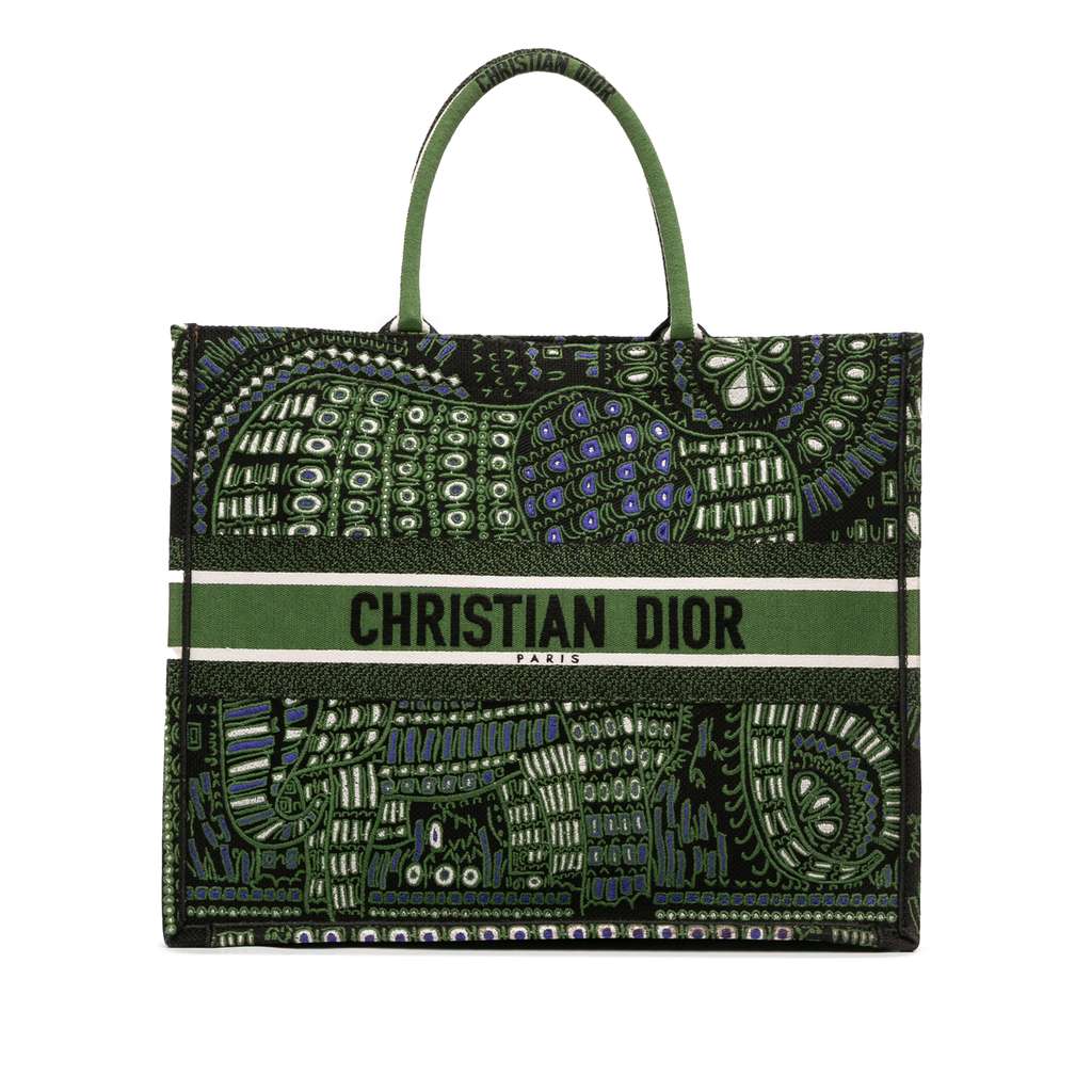 Dior Large Canvas Embroidered Elephant Book Tote
