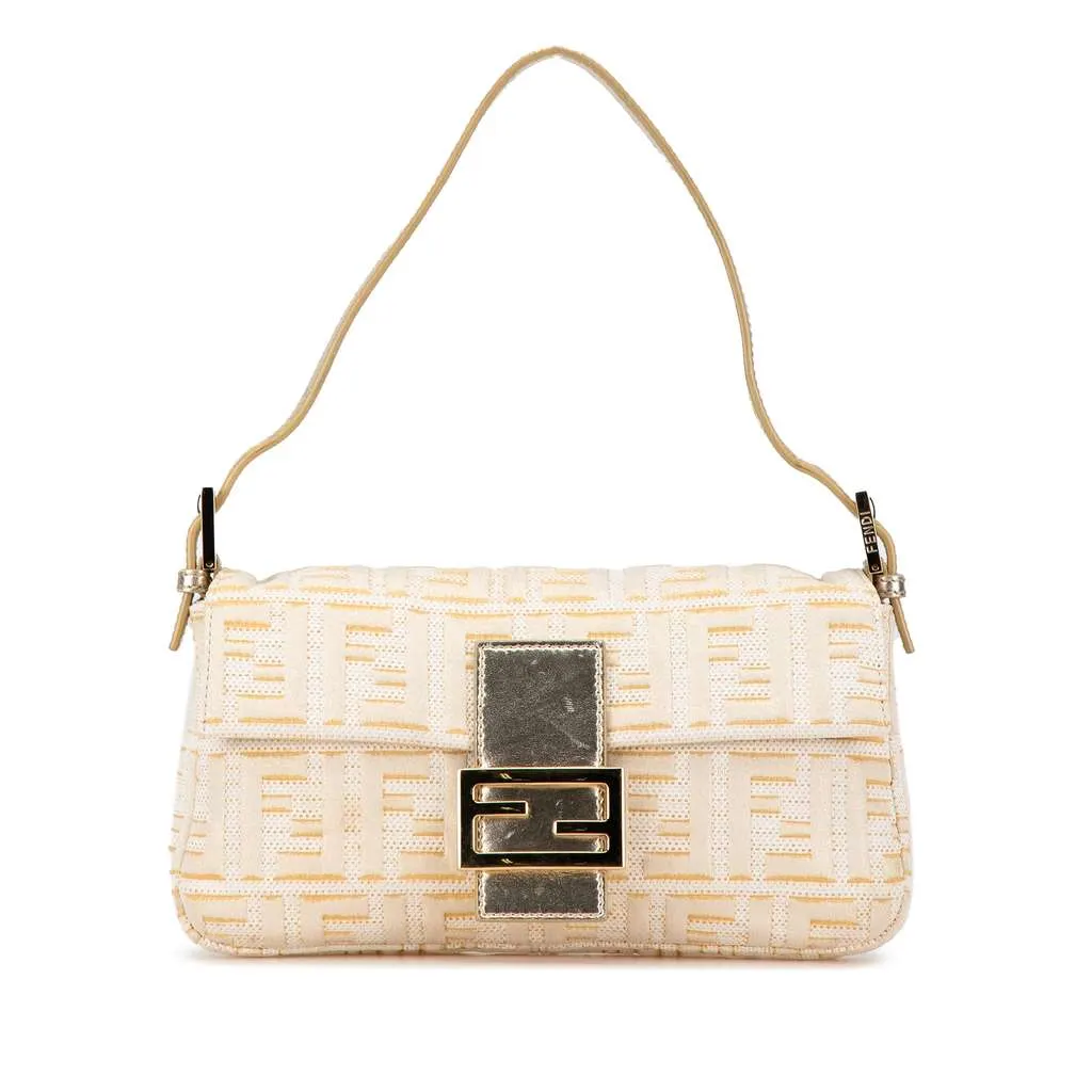 Fendi Zucca Metallic Lurex Baguette Gold Polyester Good - Front View