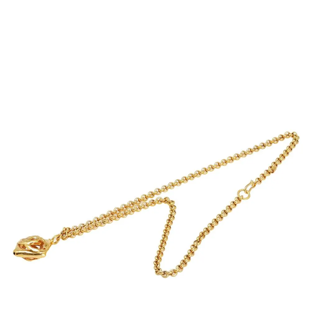 Chanel CC Gold Plated Diamond Cut Pendant Necklace Gold Metal Good - Back View