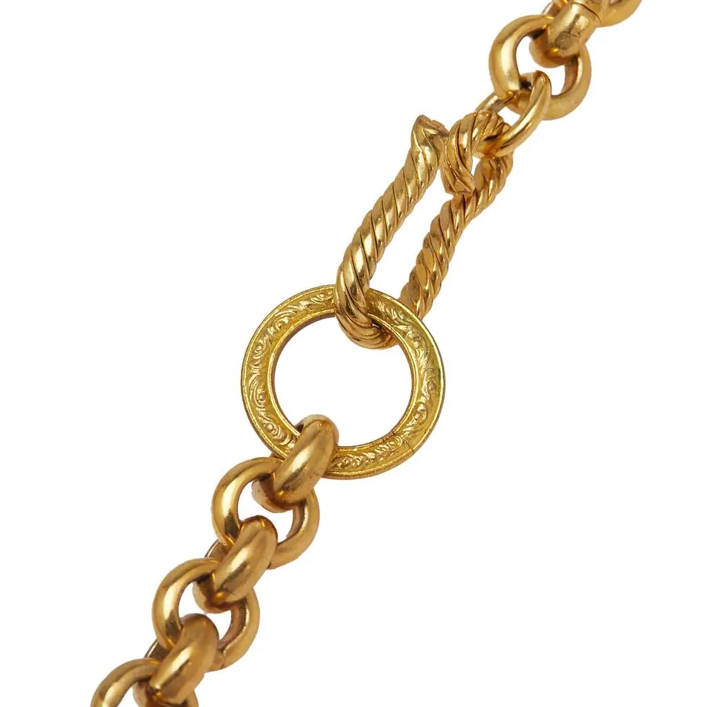 Chanel CC Gold Plated Diamond Cut Pendant Necklace Gold Metal Good - Model View