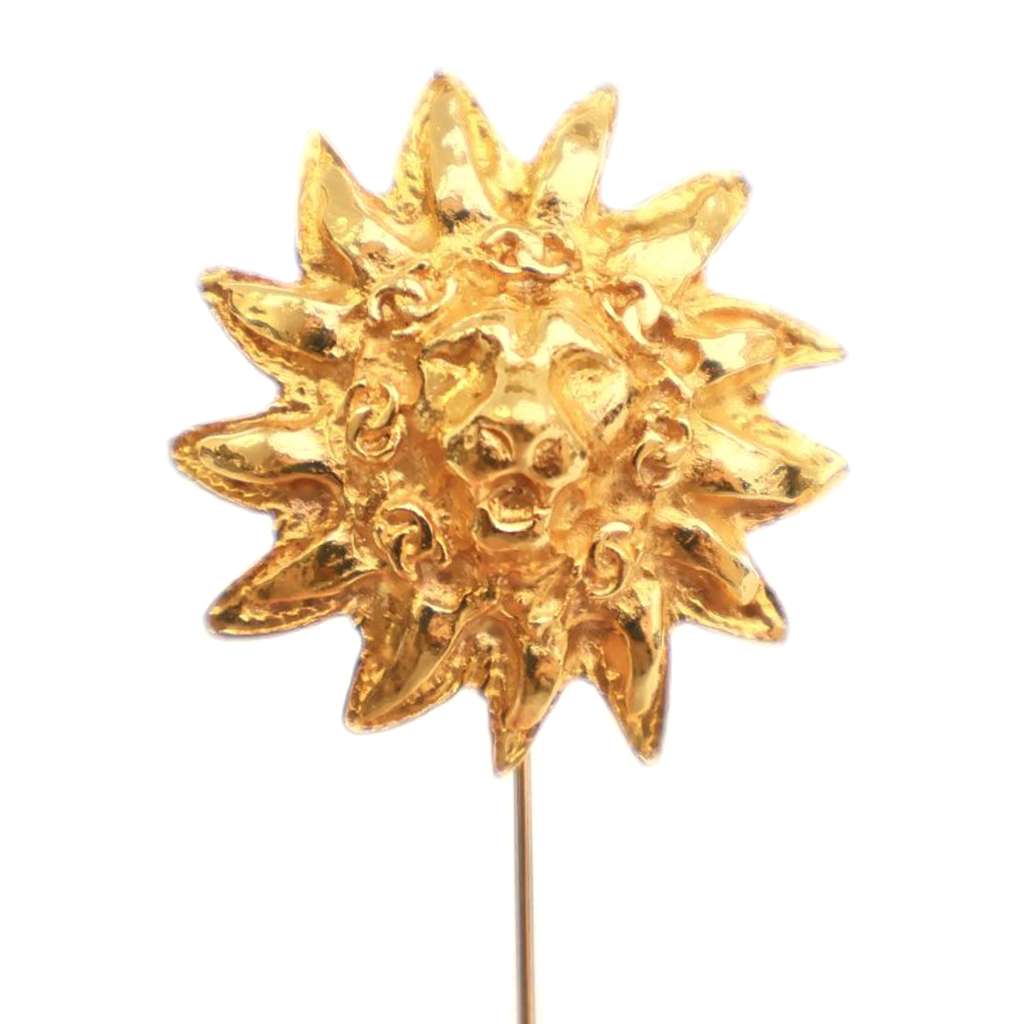 Chanel Gold Plated Lion Head Pin Brooch - Back view