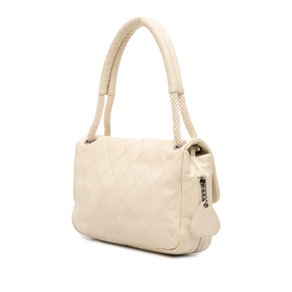 Chanel Quilted Calfskin Expandable Zip Yacht Flap White Leather Very good - Back View