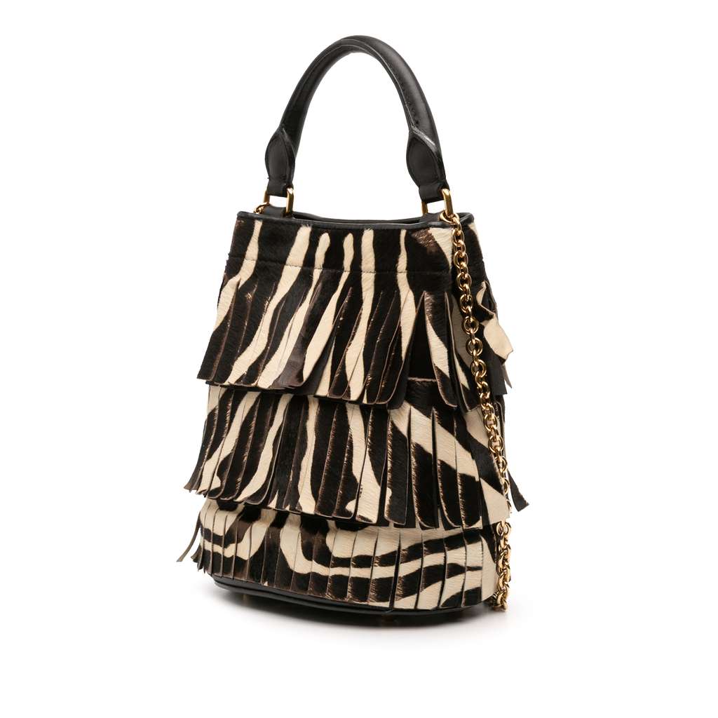 Burberry Prorsum Animal Printed Pony Hair and Leather Fringe Bucket Bag - 2
