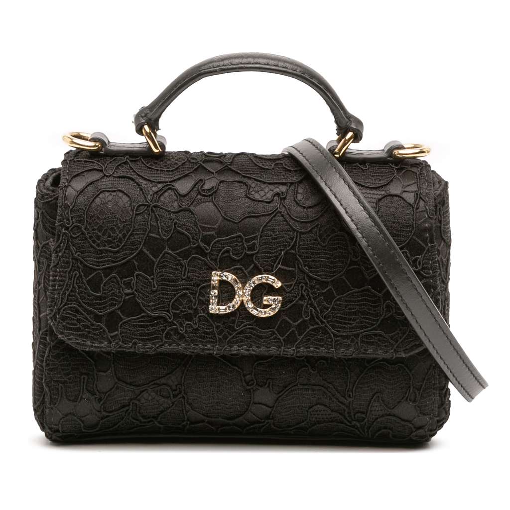 Dolce & Gabbana Silk and Lace Crystal Embellished DG Flap Satchel