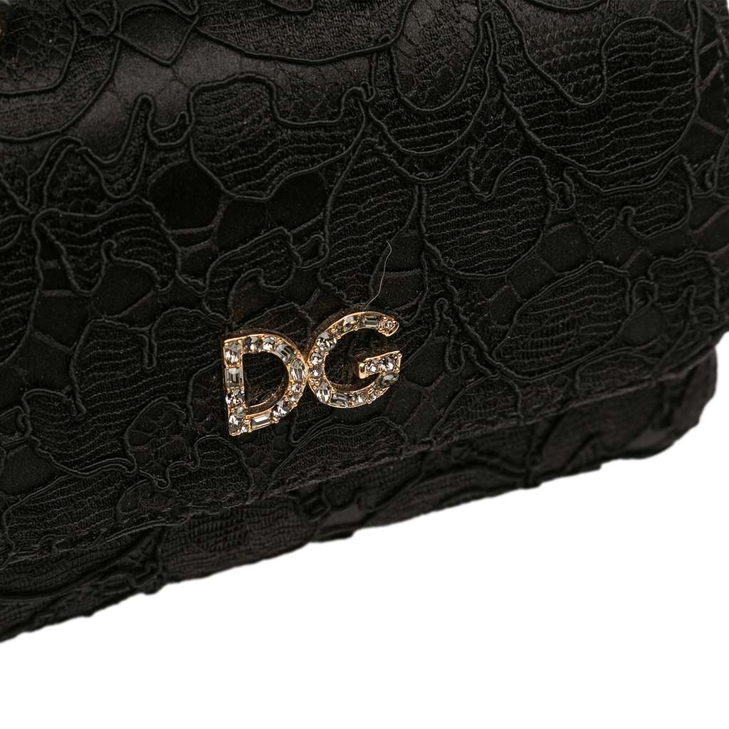 Dolce & Gabbana Silk and Lace Crystal Embellished DG Flap Satchel - Detail 1