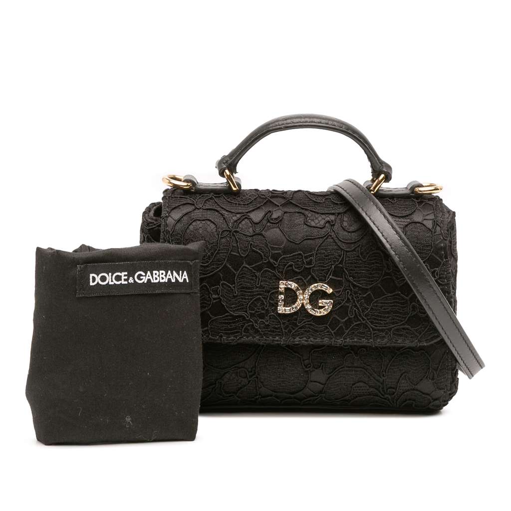 Dolce & Gabbana Silk and Lace Crystal Embellished DG Flap Satchel - Image 10
