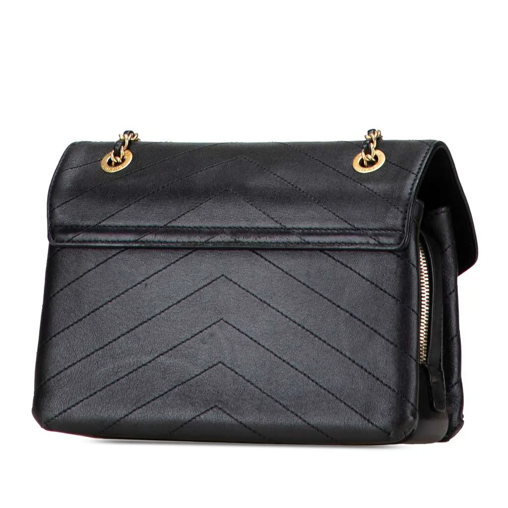 Chanel Small Chevron Lambskin Stitched Envelope Flap Black Leather Good - Back View