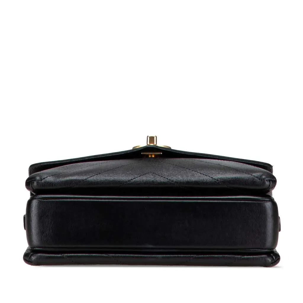 Chanel Small Chevron Lambskin Stitched Envelope Flap Black Leather Good - Inside View