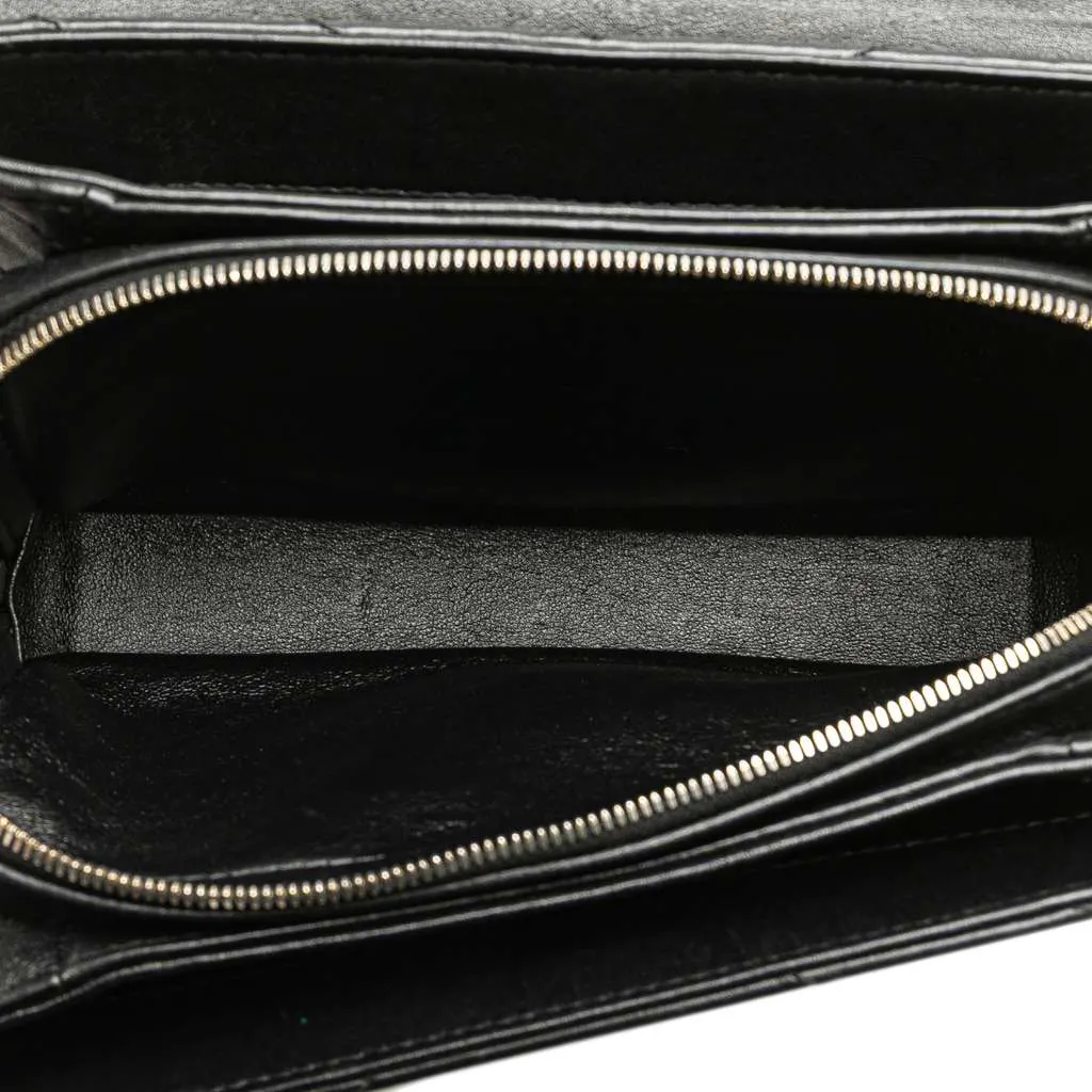 Chanel Small Chevron Lambskin Stitched Envelope Flap Black Leather Good - Model View
