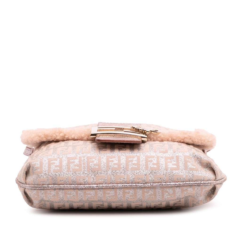 Fendi Zucchino Metallic Canvas and Shearling Crossbody - 3