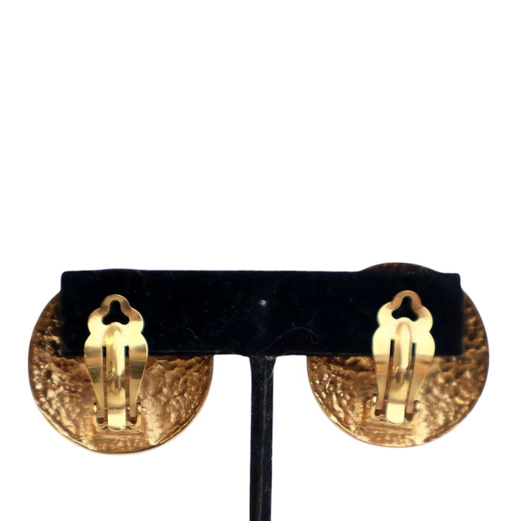 Chanel Gold Plated Camellia Cross Dome Clip On Earrings - Back view