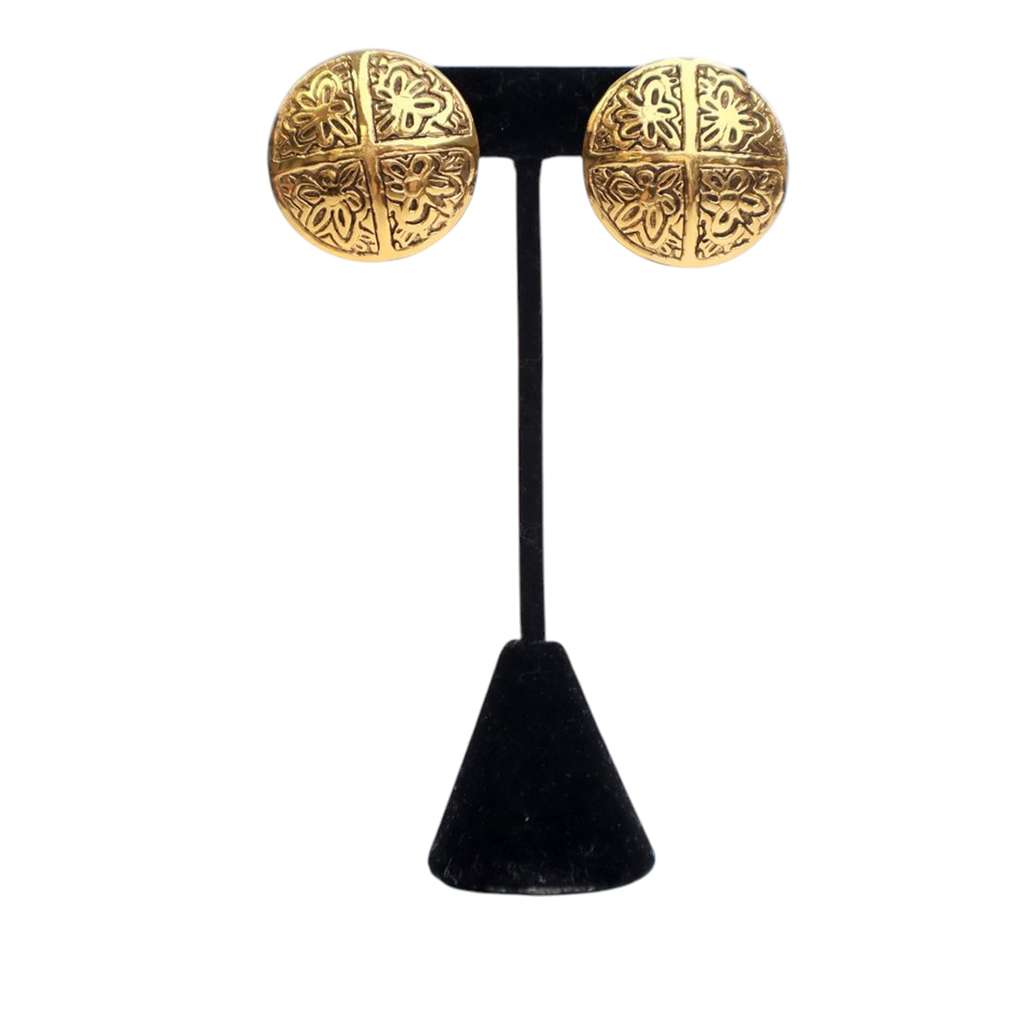 Chanel Gold Plated Camellia Cross Dome Clip On Earrings - Image 6