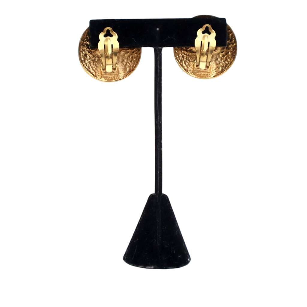 Chanel Gold Plated Camellia Cross Dome Clip On Earrings - 4