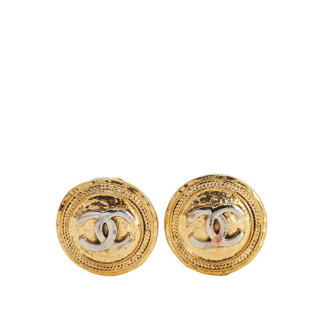 Chanel Gold Plated and Silver Plated CC Round Clip On Earrings