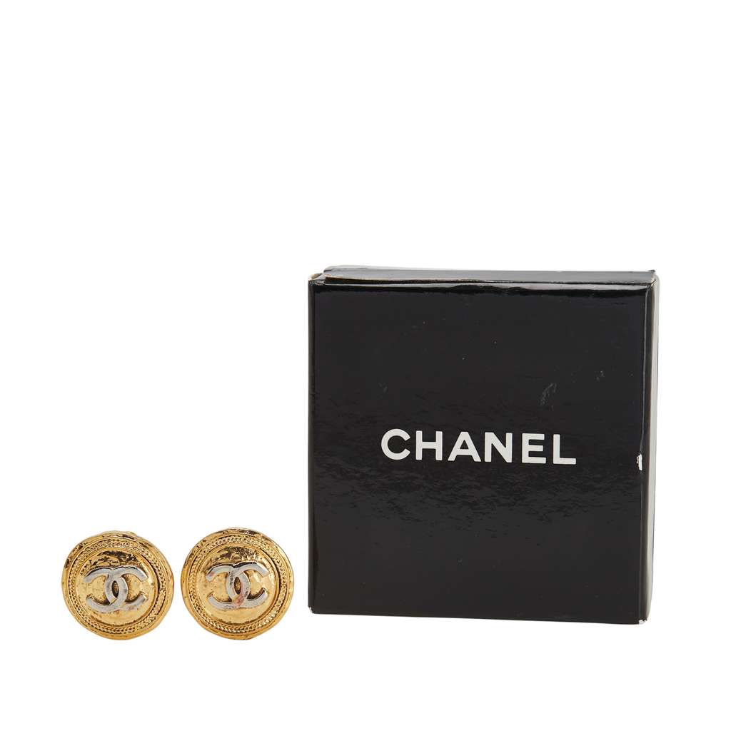 Chanel Gold Plated and Silver Plated CC Round Clip On Earrings - 4
