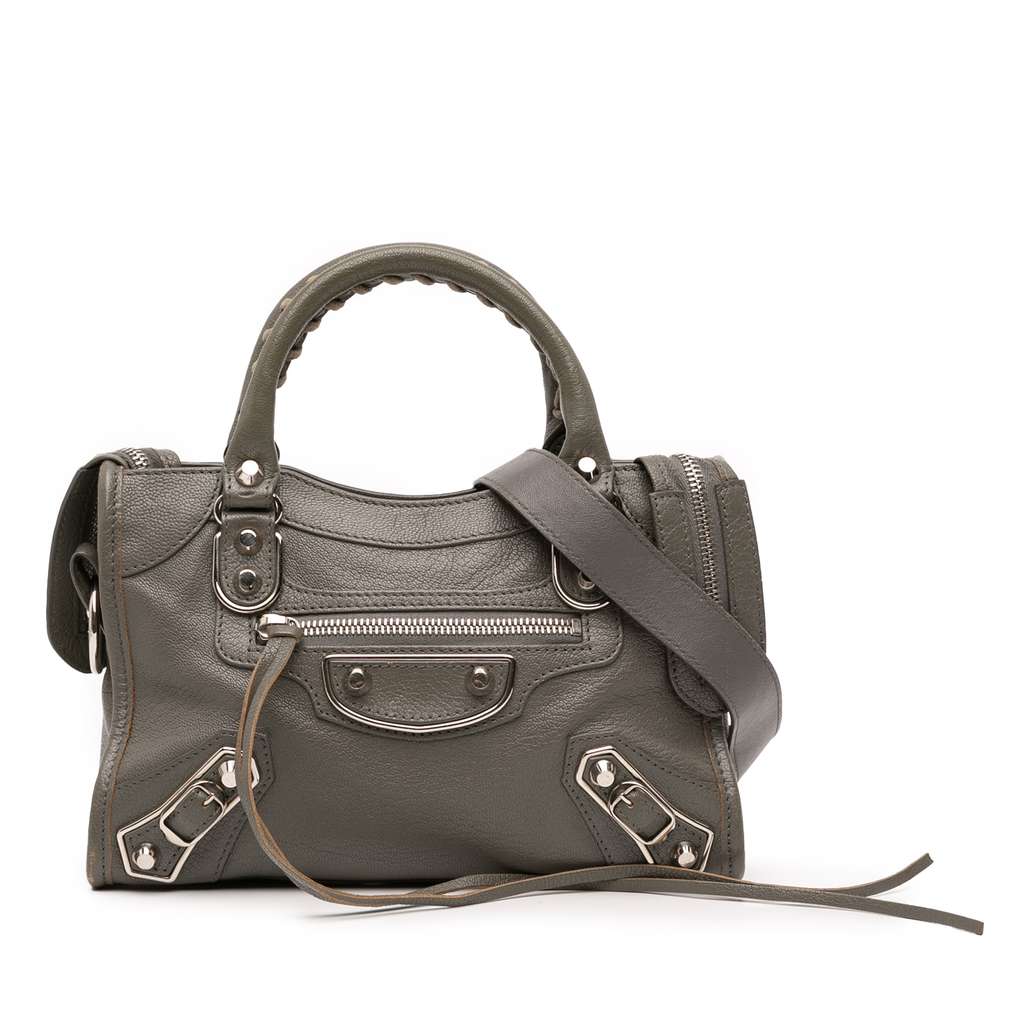 Balenciaga Mini Chevre Motocross Classic Metallic Edge City Satchel