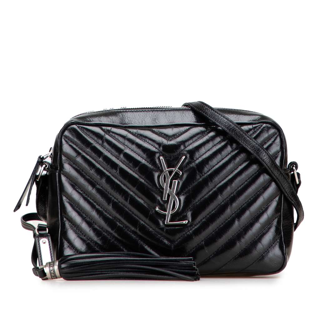Saint Laurent Cracked Shiny Calfskin Matelasse Tassel Monogram Lou Camera Bag