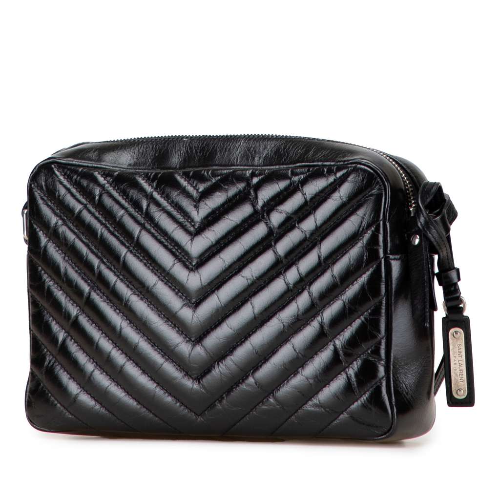 Saint Laurent Cracked Shiny Calfskin Matelasse Tassel Monogram Lou Camera Bag - Back view