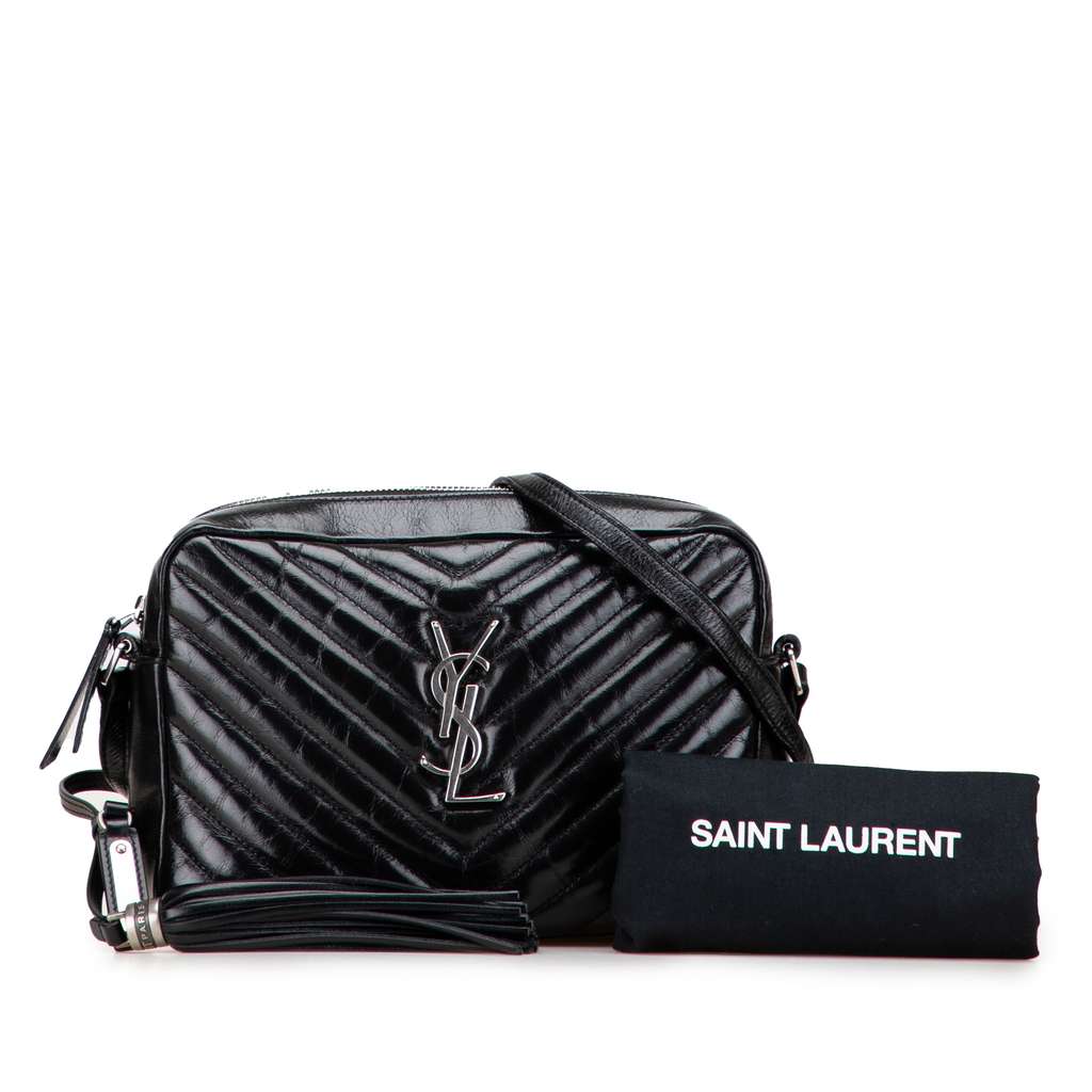 Saint Laurent Cracked Shiny Calfskin Matelasse Tassel Monogram Lou Camera Bag - Image 12
