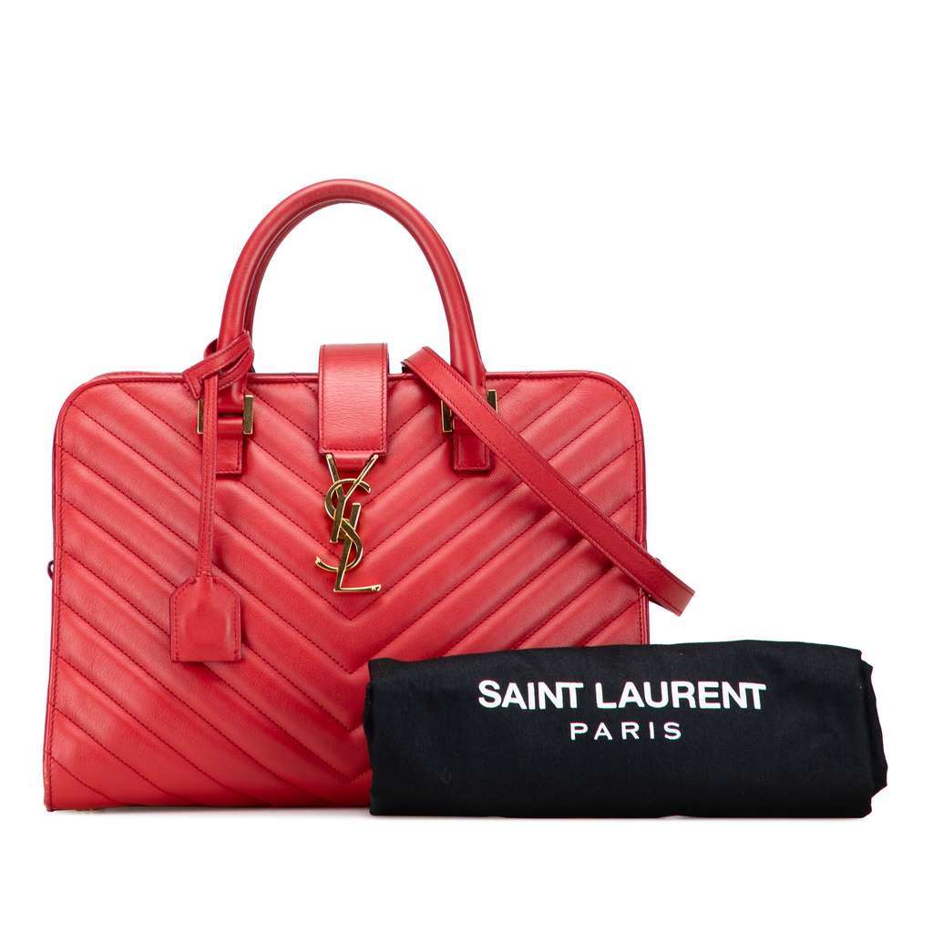 Saint Laurent Small Chevron Calfskin Monogram Cabas Satchel - Image 12