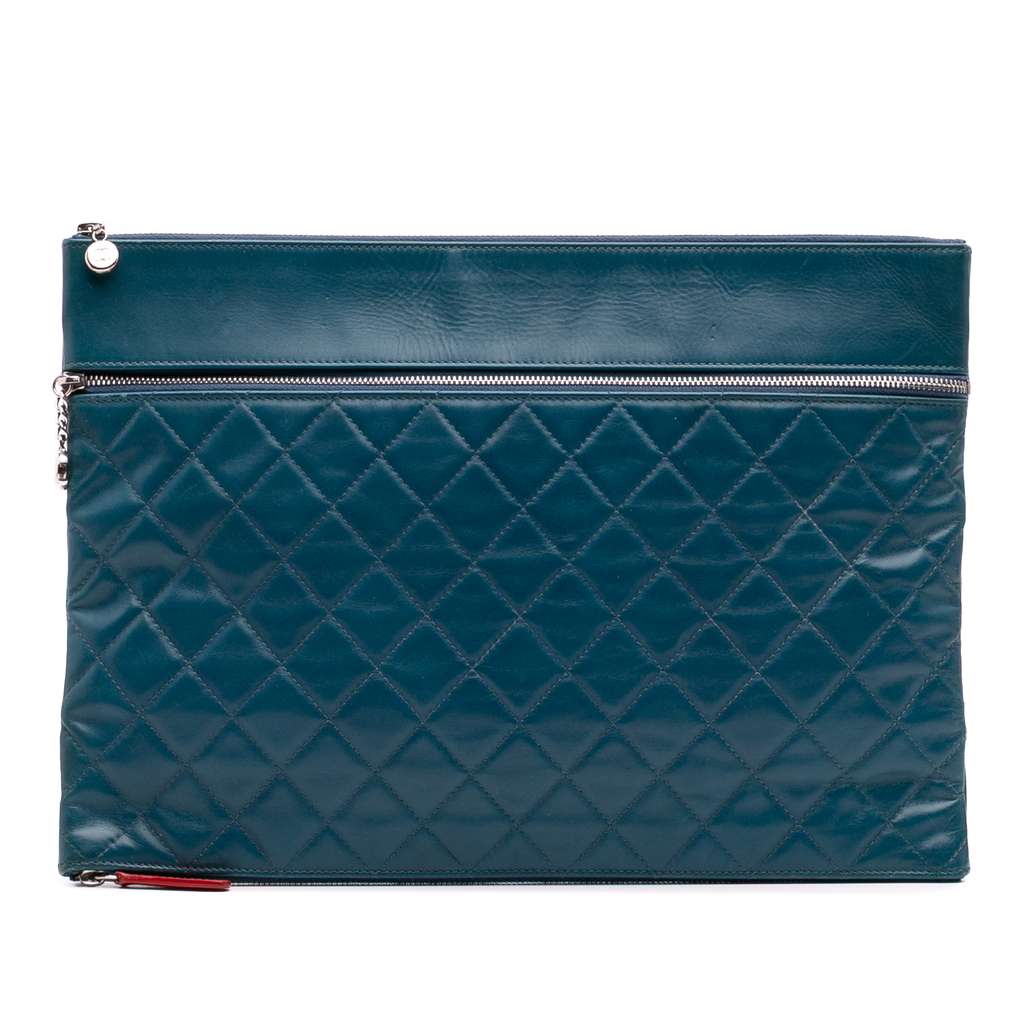 Chanel CC Quilted Lambskin Multi Zip Clutch