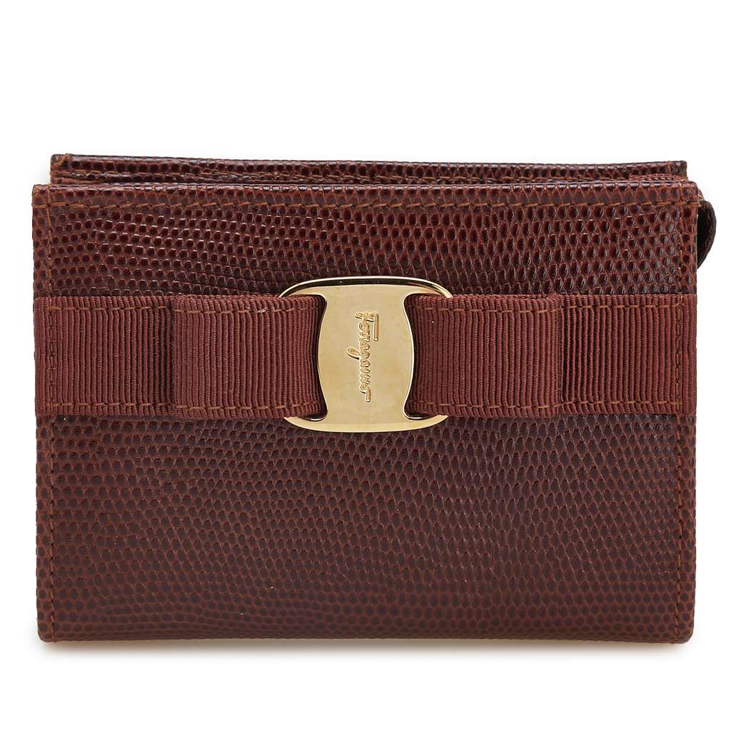 Salvatore Ferragamo Lizard Embossed Leather Vara Coin Pouch