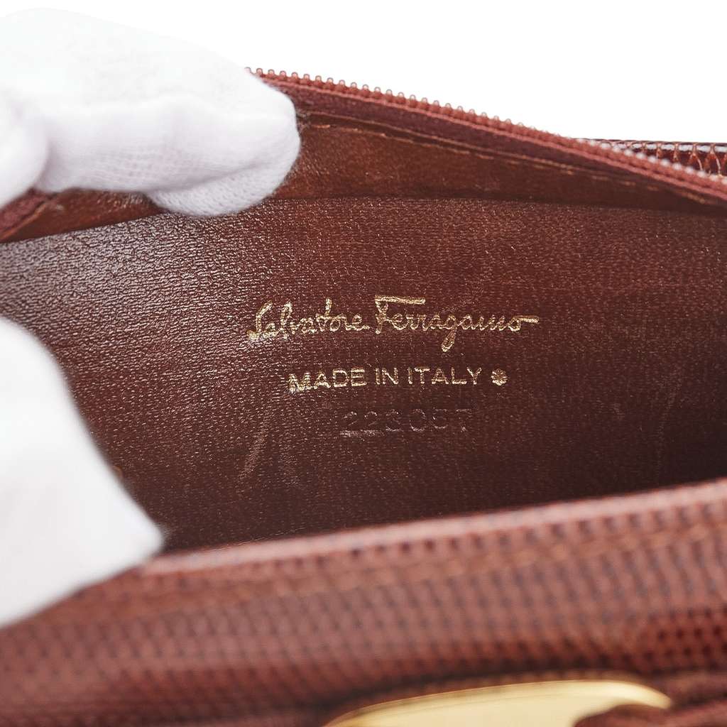 Salvatore Ferragamo Lizard Embossed Leather Vara Coin Pouch - Side view