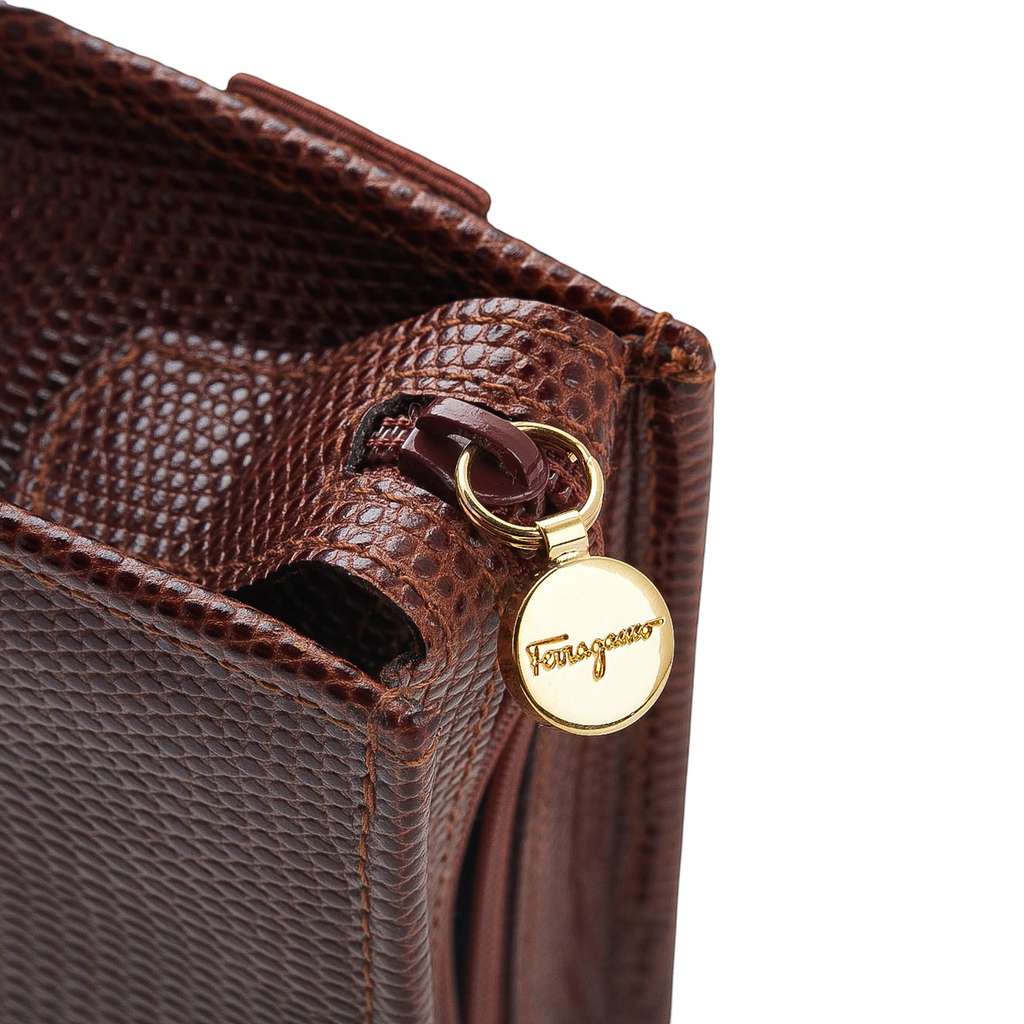 Salvatore Ferragamo Lizard Embossed Leather Vara Coin Pouch - Image 10