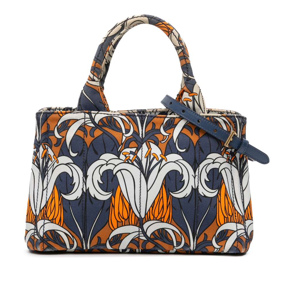 Prada Small Floral Printed Canvas Canapa Satchel
