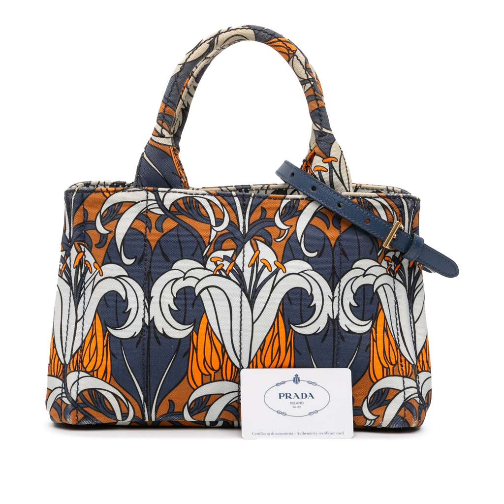 Prada Small Floral Printed Canvas Canapa Satchel - Image 13