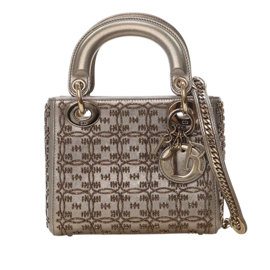 Dior Mini Beaded Metallic Lambskin Cannage Lady Dior