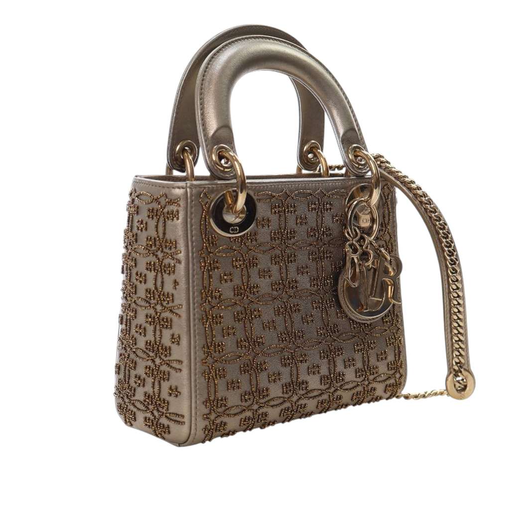 Dior Mini Beaded Metallic Lambskin Cannage Lady Dior - Back view