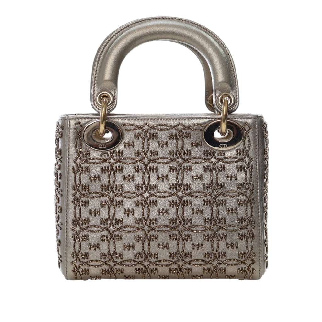 Dior Mini Beaded Metallic Lambskin Cannage Lady Dior - Image 6