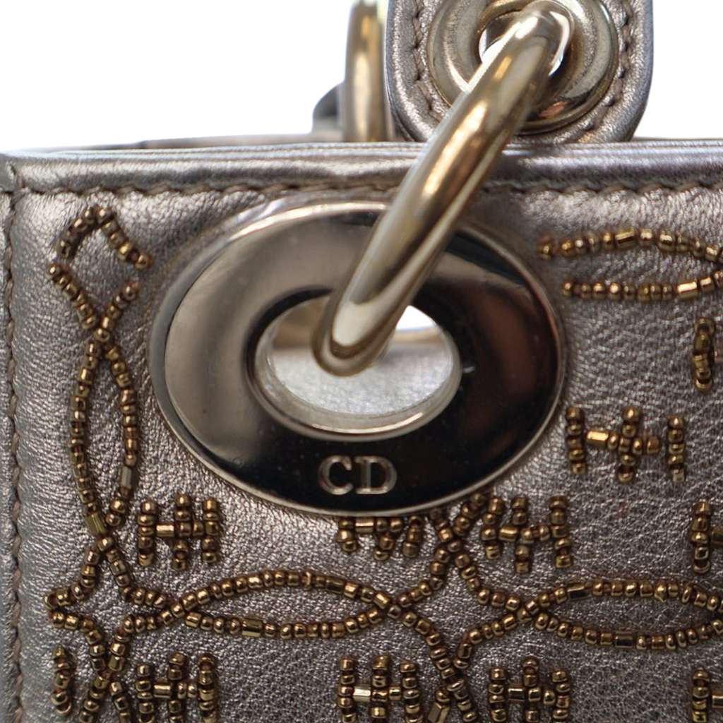 Dior Mini Beaded Metallic Lambskin Cannage Lady Dior - Image 12