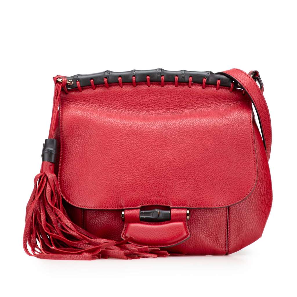 Gucci Medium Leather Bamboo Nouveau Fringe Crossbody