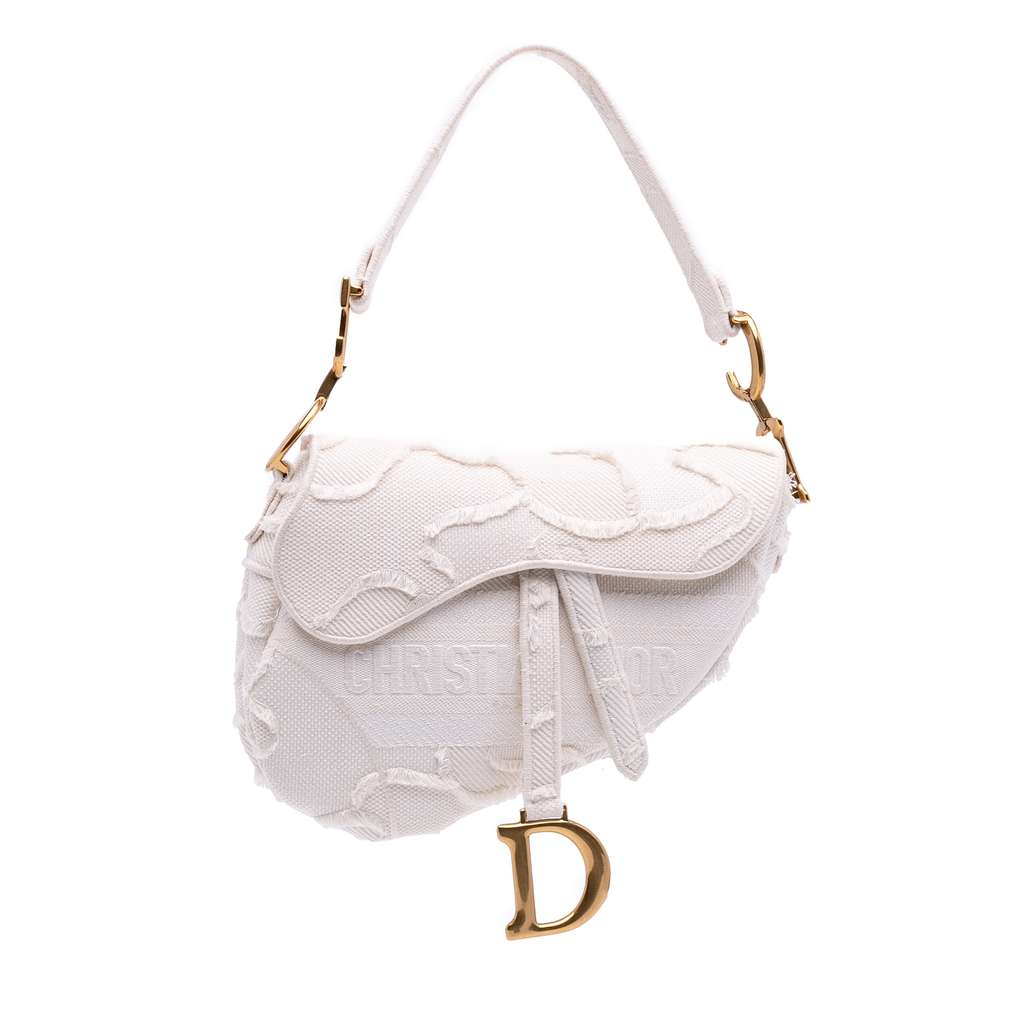 Dior Mini Canvas Embroidered Camouflage Saddle Bag