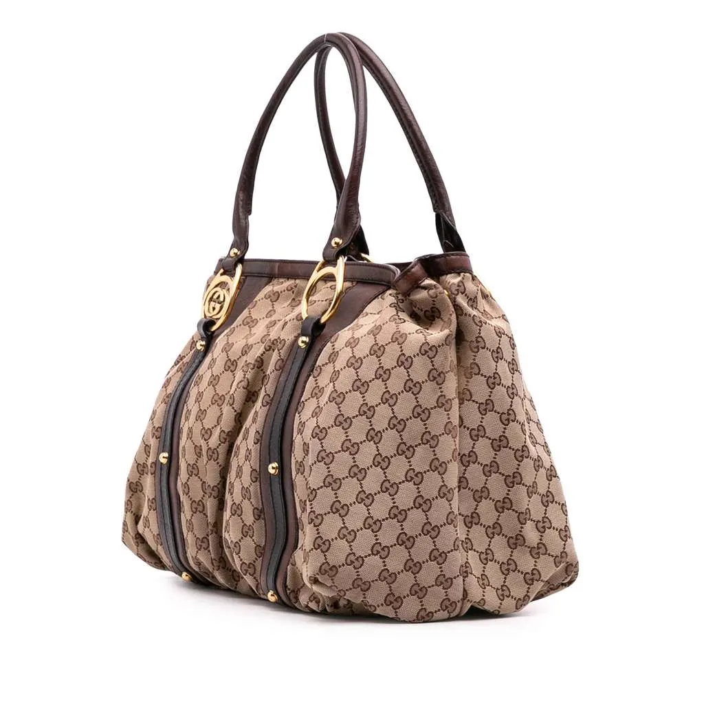 Gucci GG Canvas Interlocking G Tote Brown Canvas Fair - Back View