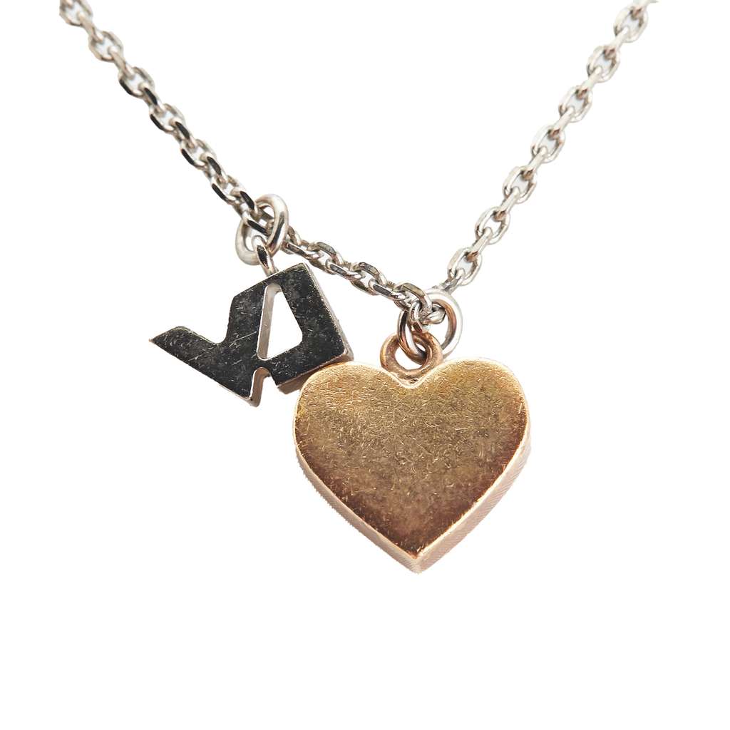 Louis Vuitton Silver Plated Pandantif Spiky Valentine Heart Damier Gold Pendant Necklace - 2