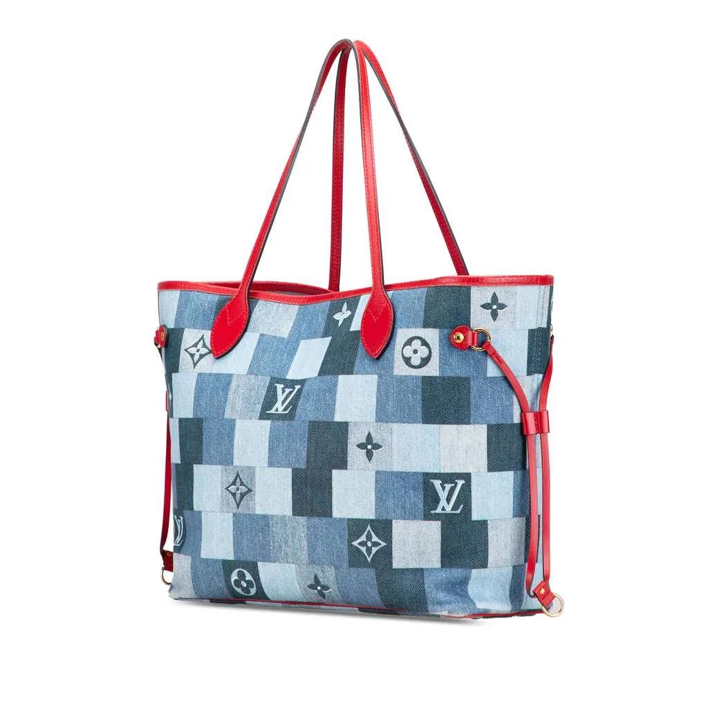 Louis Vuitton Monogram Denim Patchwork Neverfull MM Blue Denim Very good - Back View