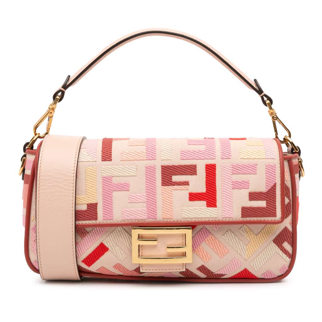 Fendi Zucca Embroidered Canvas Baguette Satchel