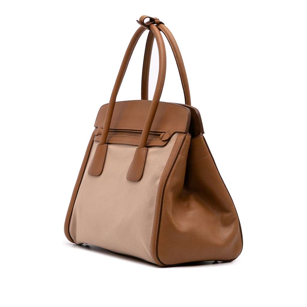 Prada Saffiano Cuir Trimmed Canapa Satchel - 2