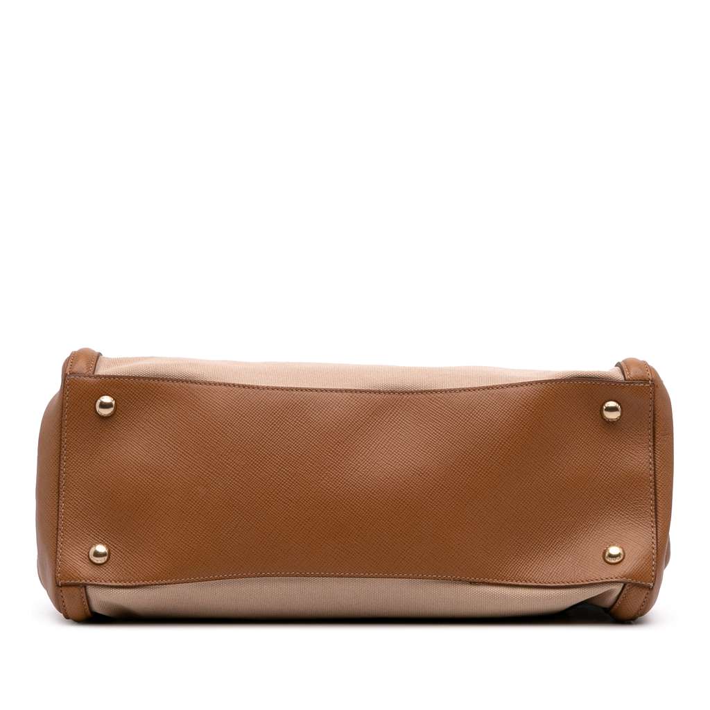 Prada Saffiano Cuir Trimmed Canapa Satchel - 3