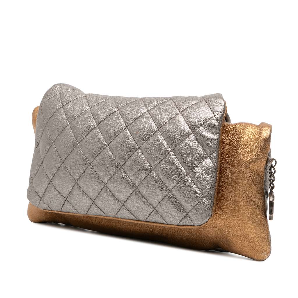 Chanel Quilted Metallic Goatskin Tabatiere Kisslock Foldover Clutch - Back view