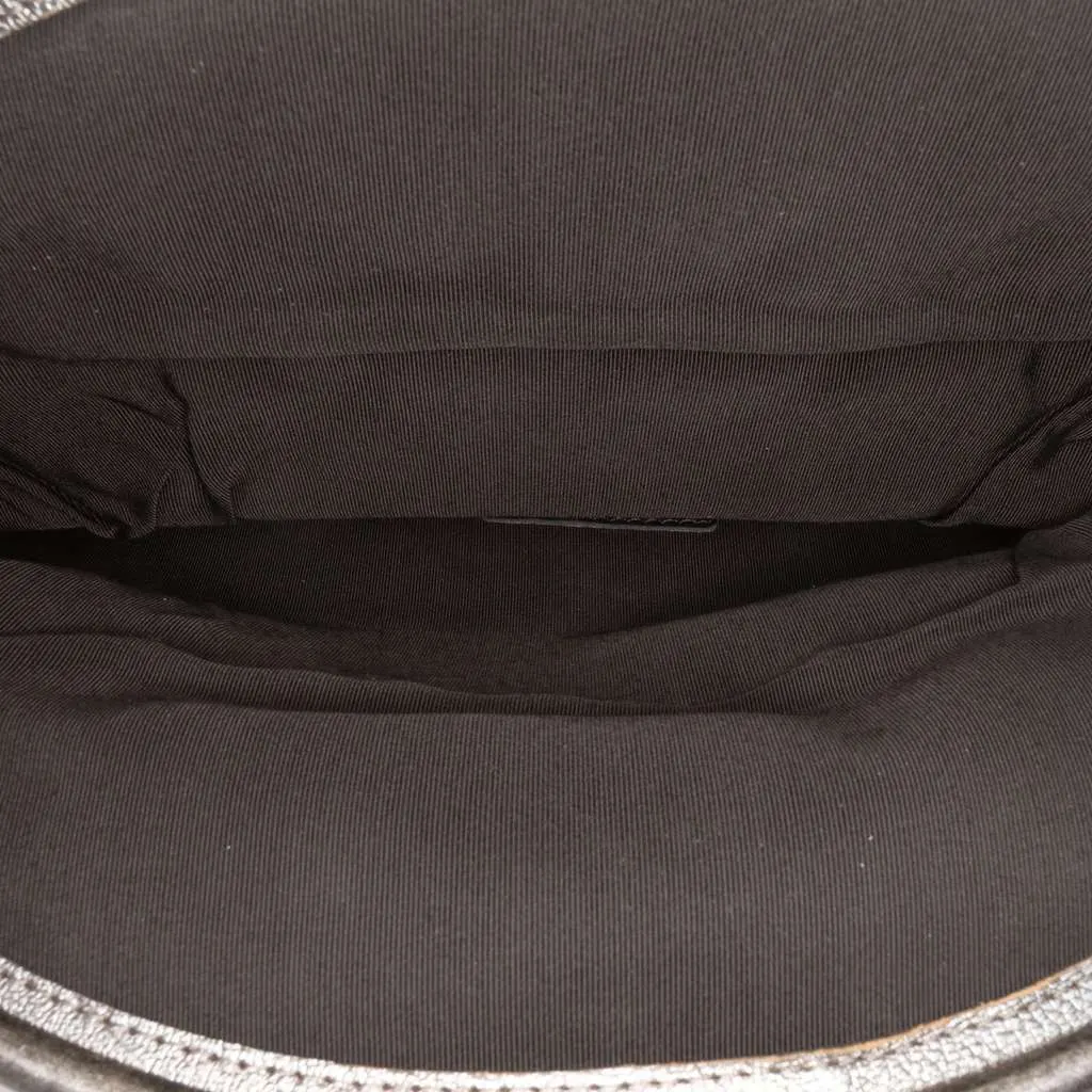 Chanel Quilted Metallic Goatskin Tabatiere Kisslock Foldover Clutch Silver Leather Good - Model View