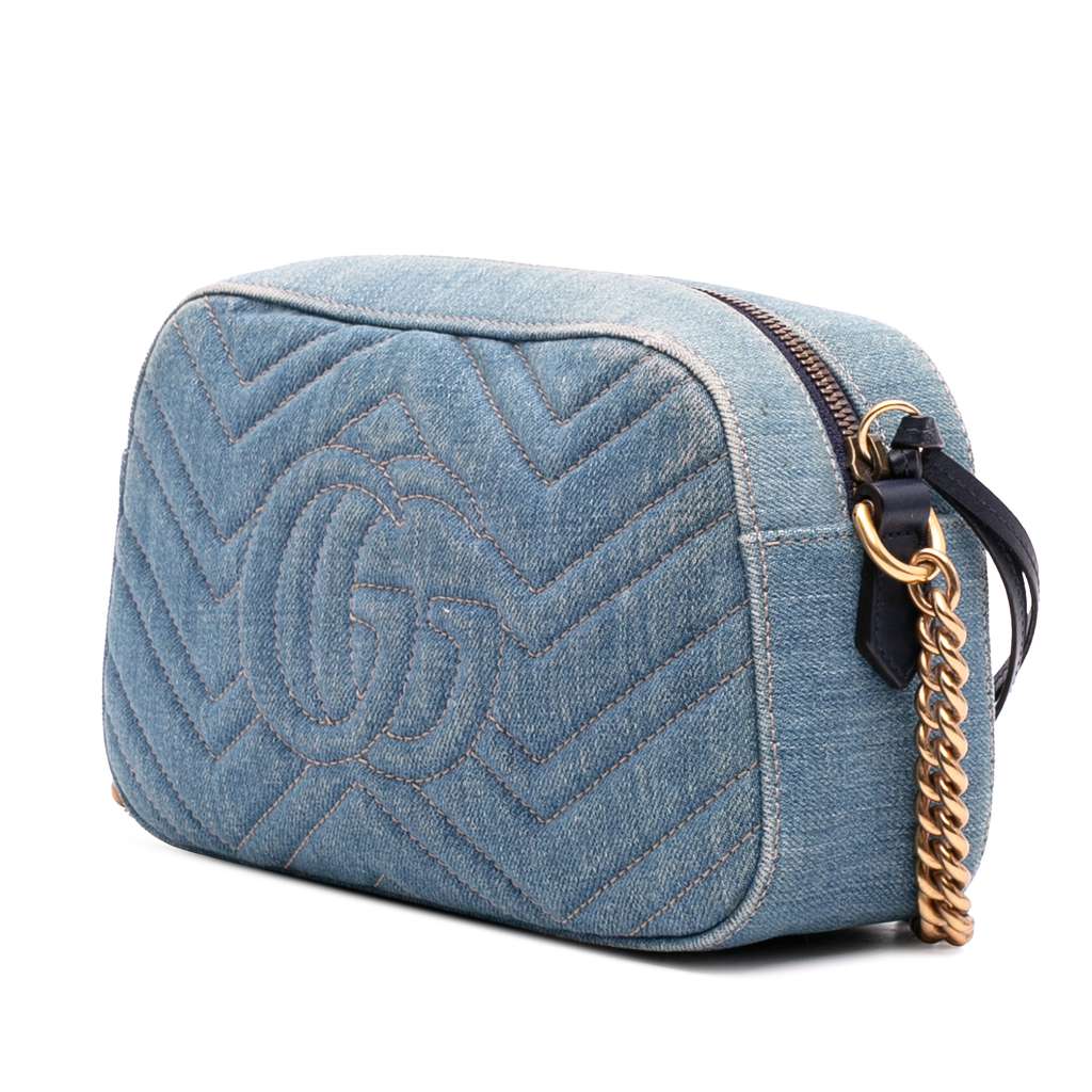 Gucci Small GG Marmont Embroidered Matelasse Denim Crossbody - Back view
