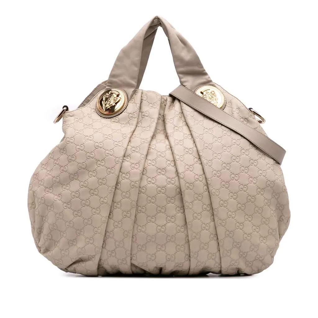 Gucci Large Guccissima Hysteria Satchel White Leather Good - Front View